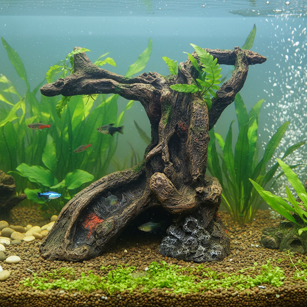 Resin Driftwood Tree Ornament, Natural Brown Aquarium Decoration, Fish Tank Rockery Landscape Decor for Aquarium and Reptile Habitat