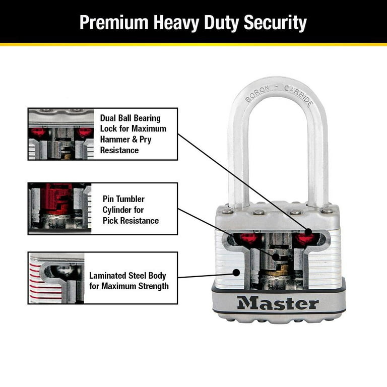 Master Lock Laminated Steel 44 mm (1-3/4 in) Padlock with Key, 38 mm (1-1/2  in) shackle, 4 pack 