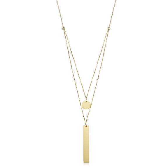 KoolJewelry 14k Yellow Gold Disc and Bar Layered Necklace (adjusts to 16 or 17 inch)