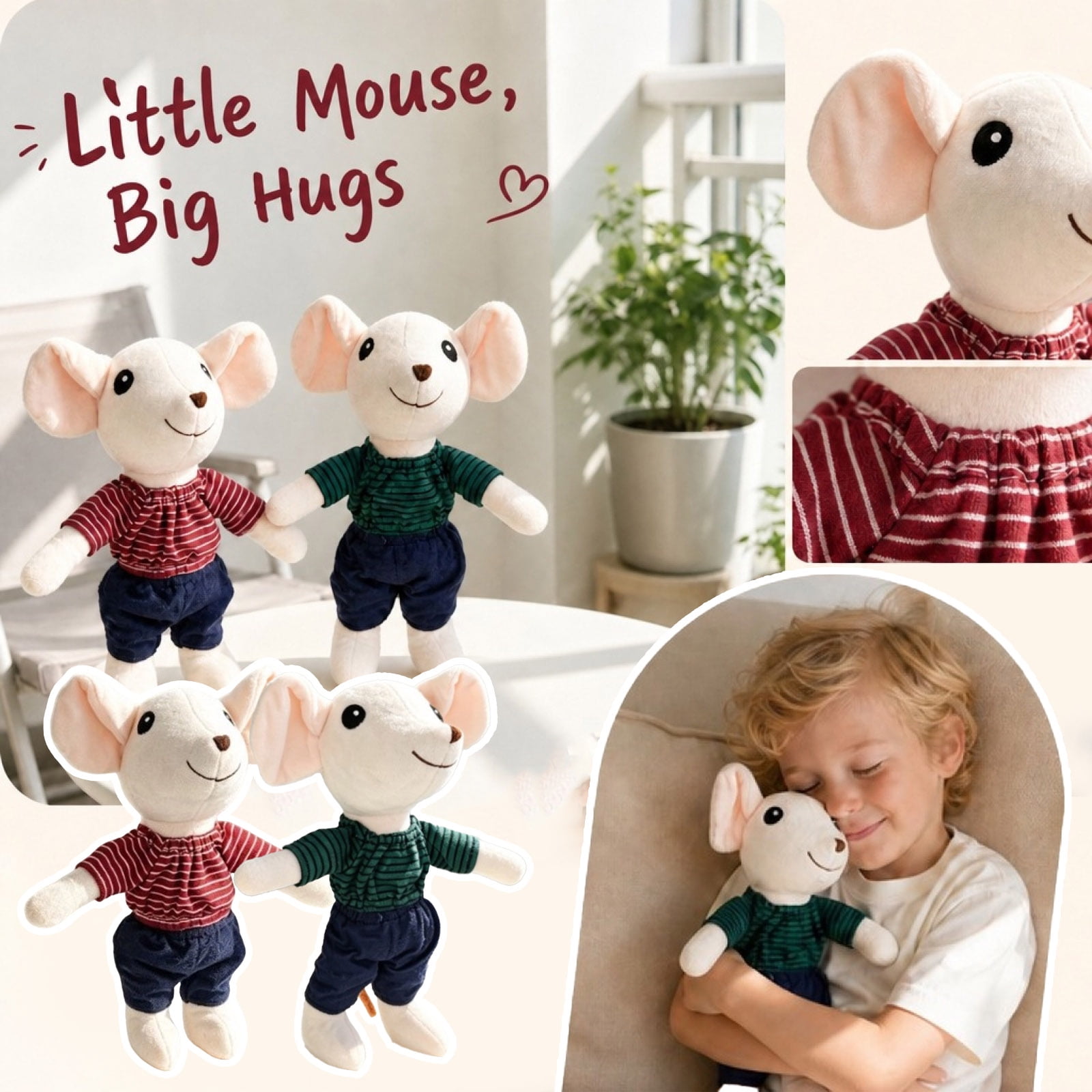 Kiddiway Plush Mouse Animal Toy Stuffed - Cute Rodent Doll for Car Seat Toy, Bedtime Snuggle, and Stuffed Animals for Babies' Development