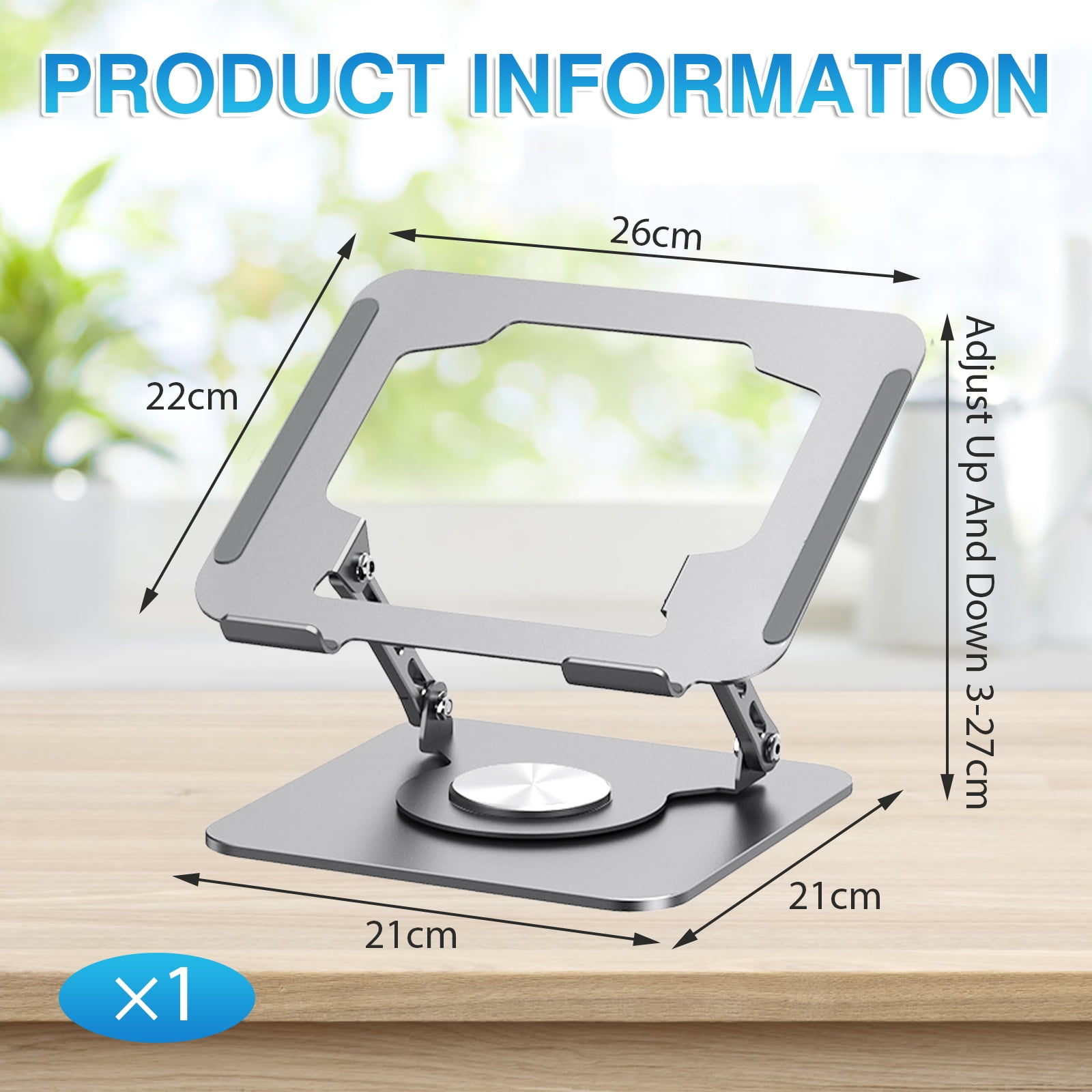 ZYNERY 360° Rotating Laptop Stand  for Desk，Foldable & Portable Carbon Steel Notebook Mount, Computer Holder for 8-17.3 inch Laptops,with Anti-Slip Base, Gray