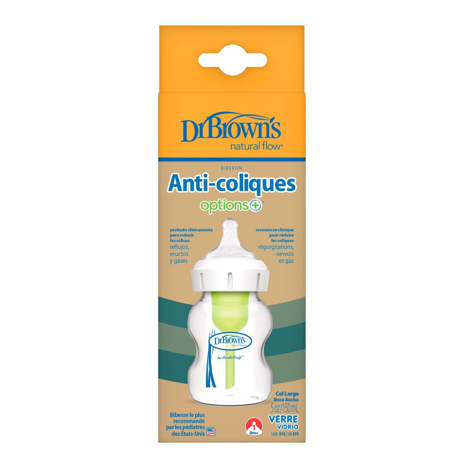 Biberon en verre Col large de Dr. Brown's Options+ 150 ml