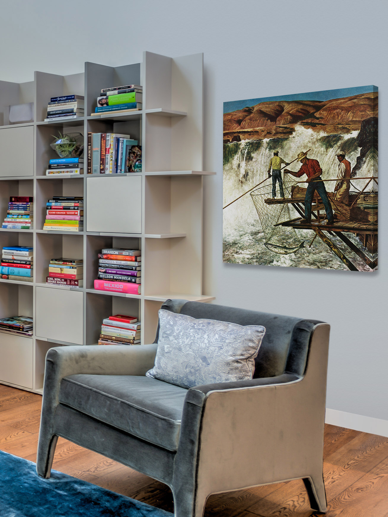 "Salmon Fishing" Painting Print on Wrapped Canvas