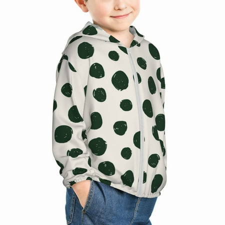 

Uemuo Abstract Green Polka Dot Pattern Rash Guard for Boys Girls Long Sleeve Swim Shirts UPF 50+ UV Sun Protection Hooded Fishing Shirt with Pocket for Kid-3 Years