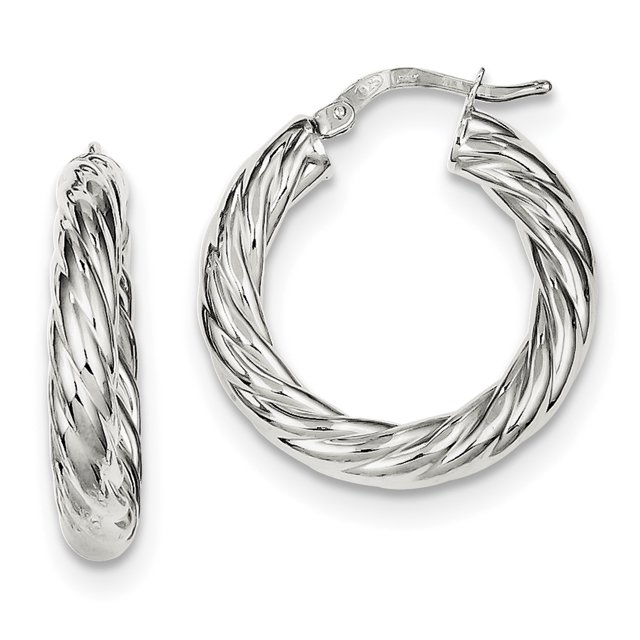 925 Sterling Silver Twisted 4mm Hoop Earrings Round