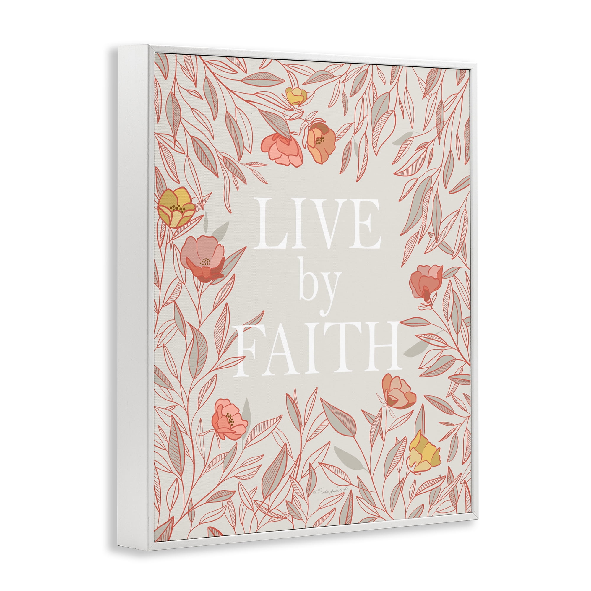 Live By Faith Rosy Florals White Framed Giclee Art, design by Kelley Talent