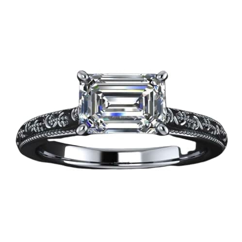 HeartsAndYou Vintage Inspired Milgrain Engagement Ring for Women 1ct Emerald Cut Moissanite 18k White Gold Over Silver