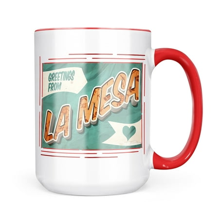 

Neonblond Greetings from La Mesa Vintage Postcard Mug gift for Coffee Tea lovers