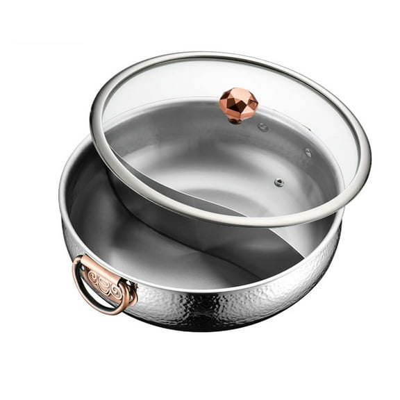 Hot Pot Wok, 304 stainless steel hot pot with 1/2 compartments, soup pot, stainless steel hot pot, hot pot with lid, for gas stoves, cooking at home and for hot pot parties