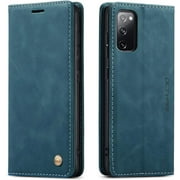 QLTYPRI Case for Samsung Galaxy S20 FE 5G, Vintage PU Leather Wallet Case Card Slot Kickstand Magnetic Closure Shockproof Flip Folio Case Cover for Samsung Galaxy S20 FE 5G - Blue