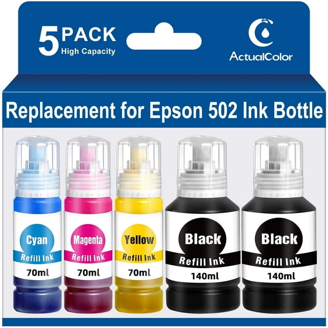 502 Ink Bottle for Epson 502 Ink Bottle for EcoTank ET-4760 3850 Printer, 5 Bottle