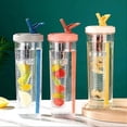 thumbnail image 1 of Fruit Infuser Water Bottle with Foldable Straw, Leakproof and Shatterproof Pink/Yellow, 1 of 5