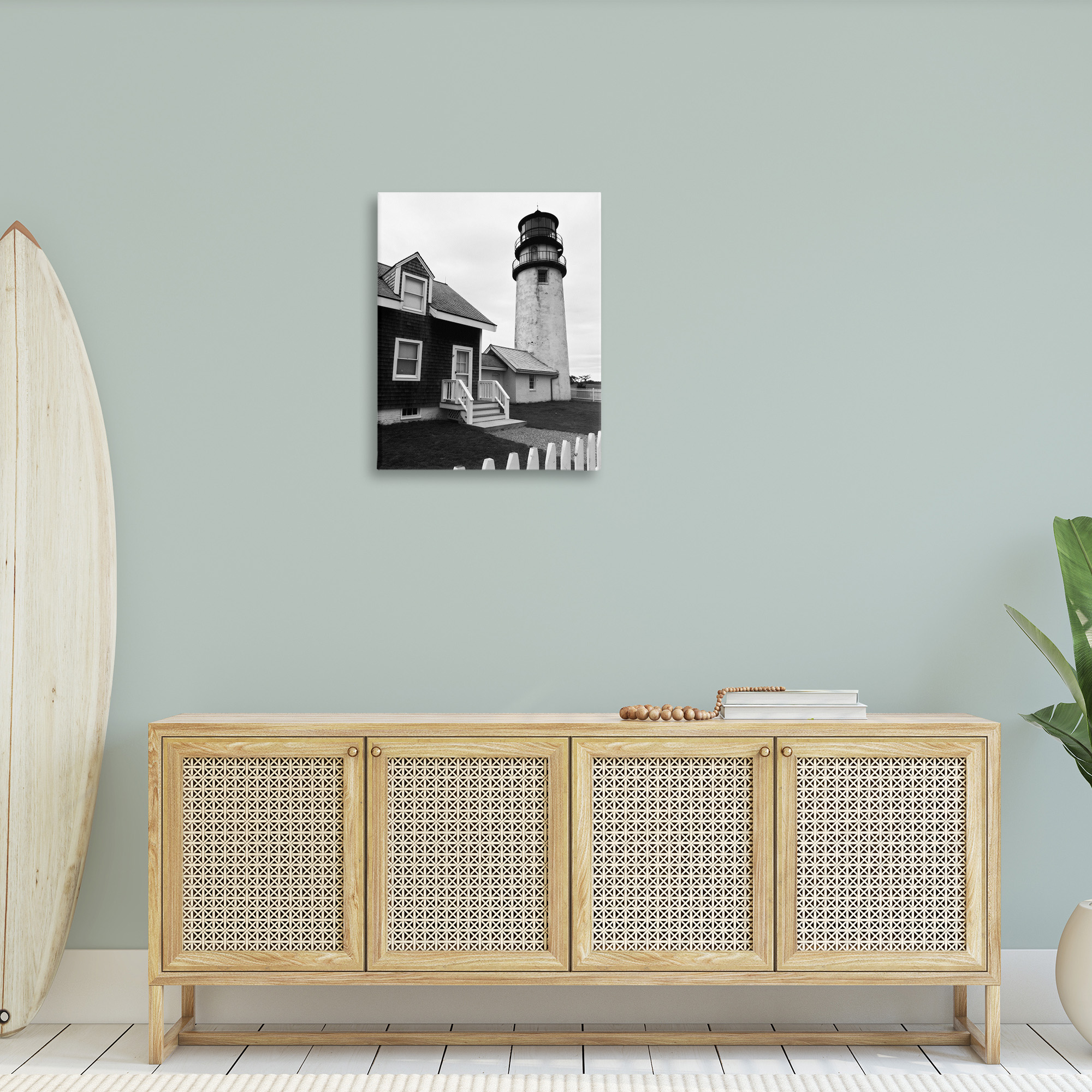 Stupell Industries Coastal Lighthouse with Fence Nature Photography Gallery Wrapped Canvas Art Print Wall Art, 24 x 30