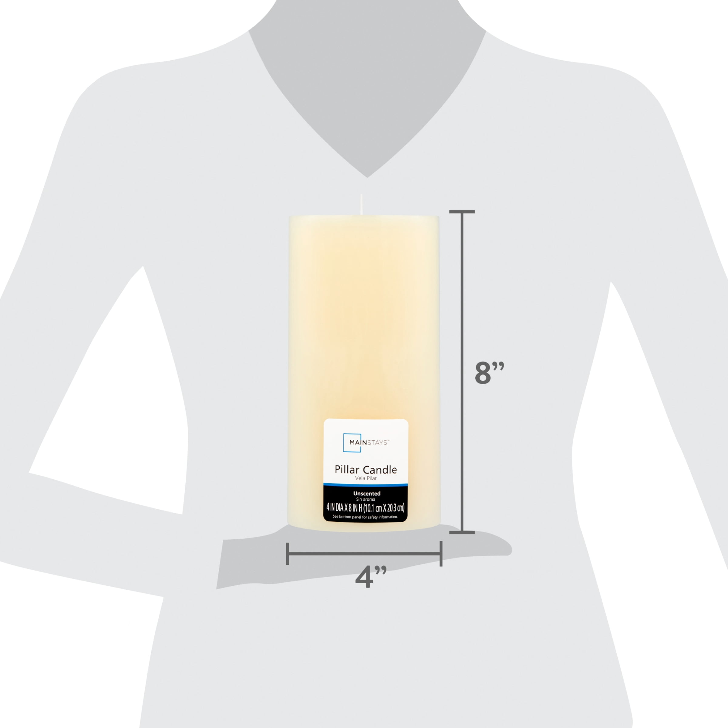 Mainstays Unscented Pillar Candle, 4 in x 8 in, Ivory