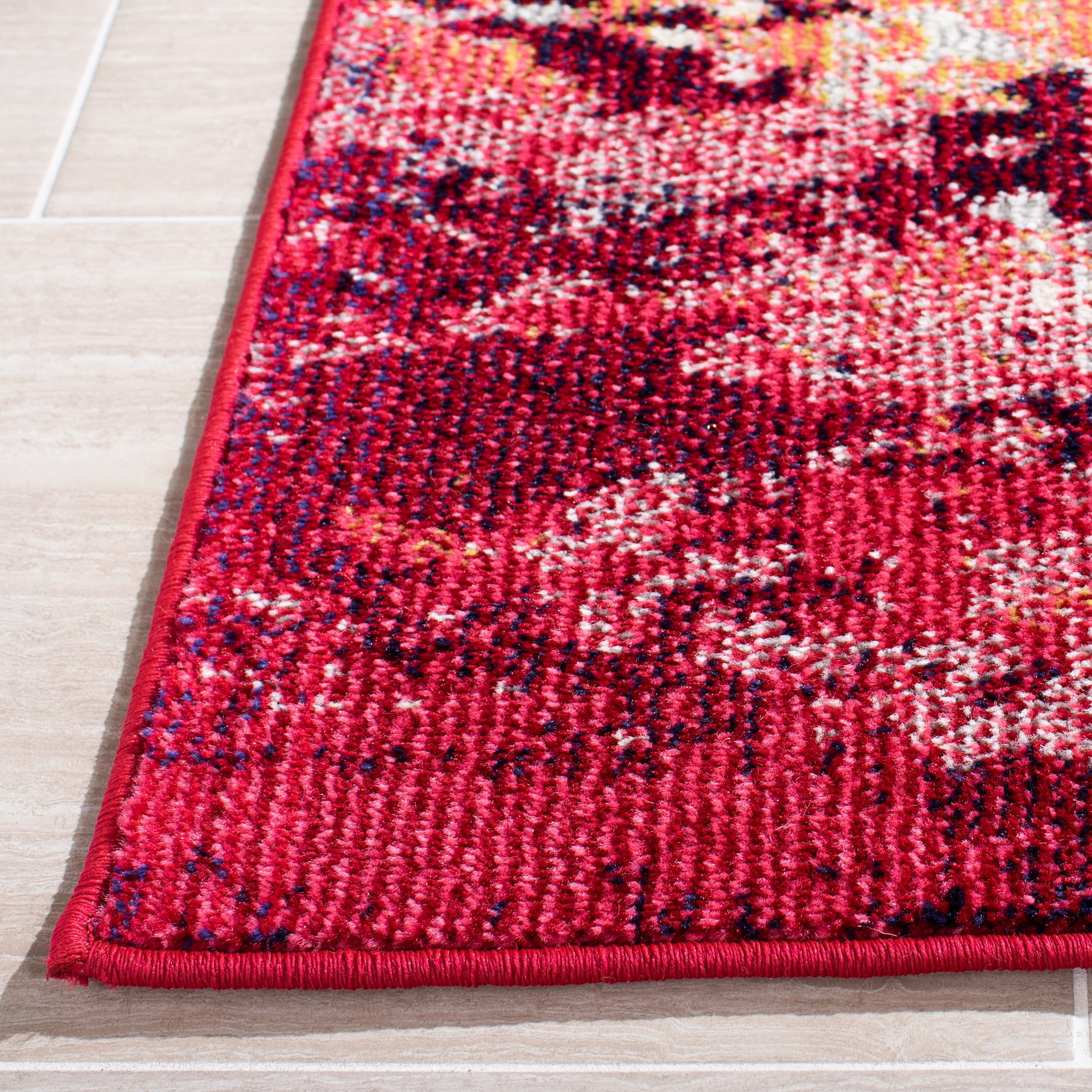 SAFAVIEH Madison Oscar Abstract Distressed Area Rug, Red/Ivory, 6'7" x 6'7" Square
