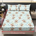 thumbnail image 2 of COEQINE Full Size Sheet Set 3 Pieces, Includes Bedding Sheets & Pillowcases, All Around Elastic Fitted Long Lasting All Season for Women, Men, Highland Cow Blue Floral, 2 of 5