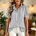thumbnail image 5 of Womens Striped Pattern Shirts Short Sleeve Button Ruffle Stand Collar Shirt Puff Tighten Cuffs Fashion Top Summer Dressy Casual Loose Tops XL Gray, 5 of 5