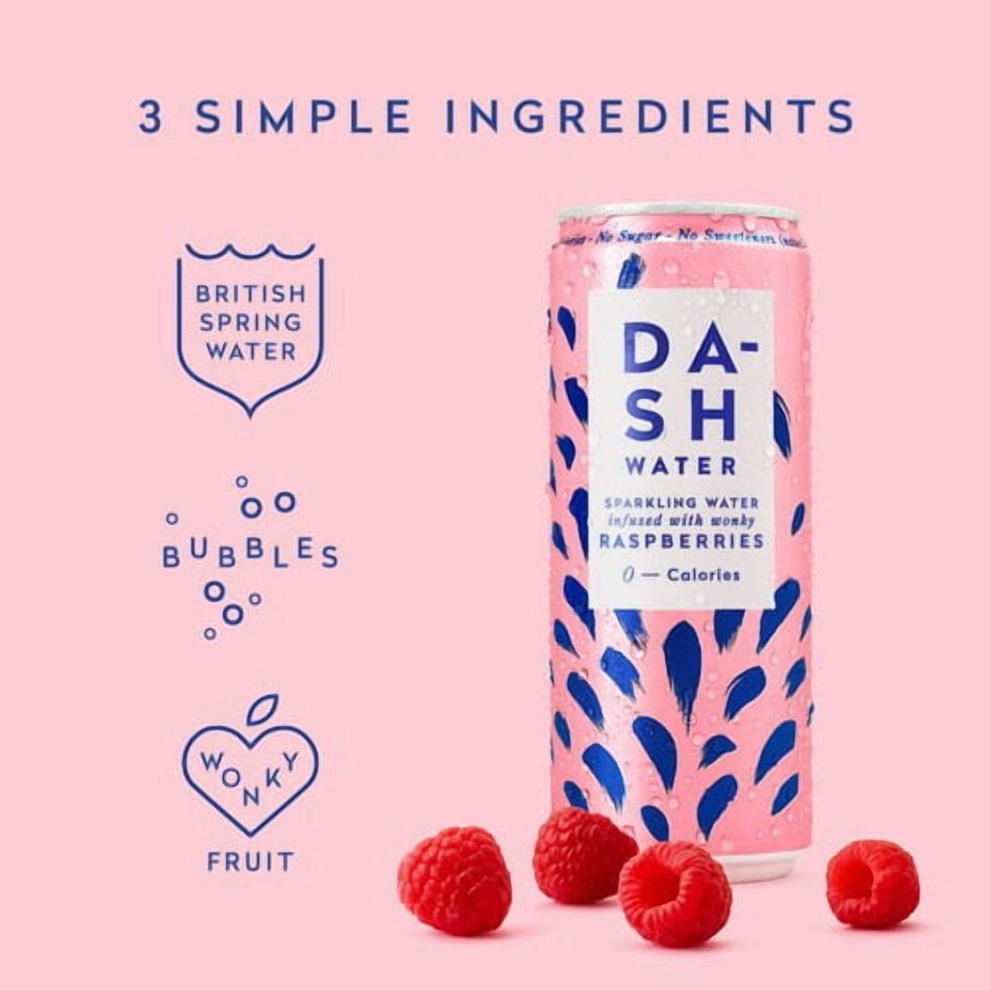 DASH Raspberry Infused Sparkling Water 12 x 330ml, British Import (Pack of 2)