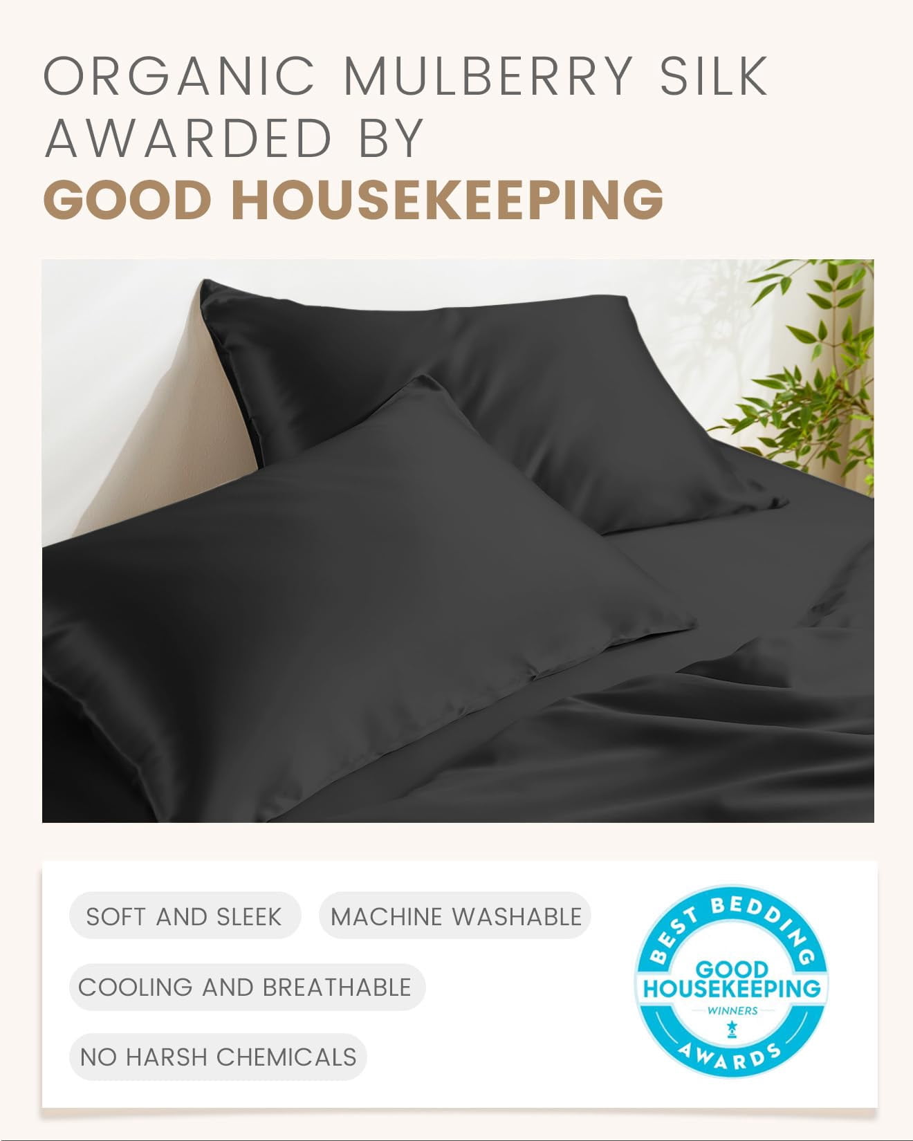 THXSILK 19 Momme Silk Pillowcase, Mulberry Silk Pillow Case with Hidden Zipper, Both Sided 100% Natural Mulberry Silk, Queen Size(20"x30"), Black
