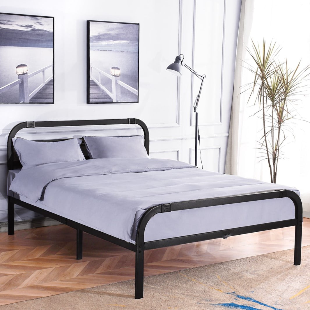 14 Inch King Bed Frame with 40 Inch Matte Curved Design Headboard and Footboard, Heavy Duty