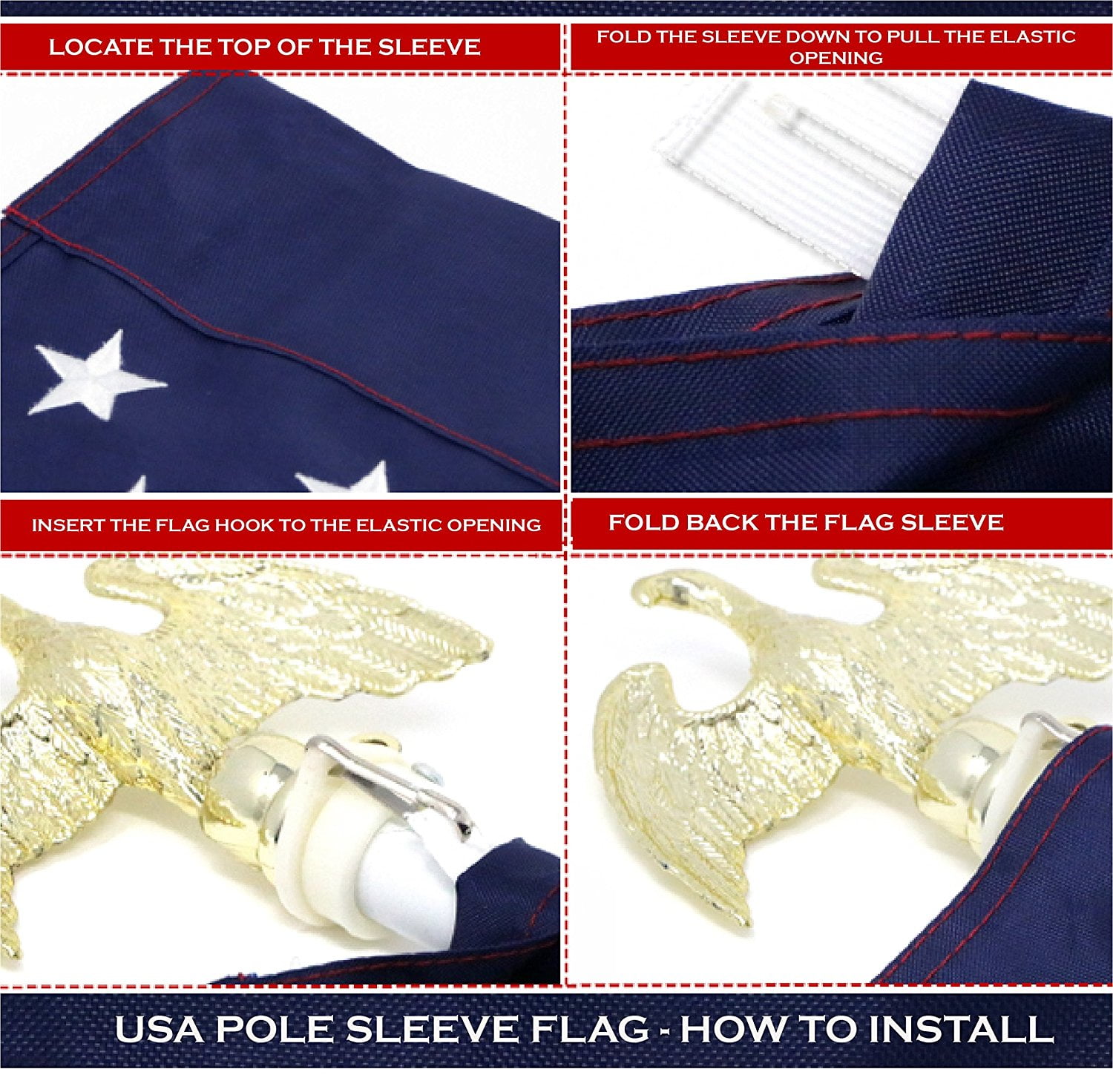 G128 Heavy Duty Sleeve Type, No Pole 2.5x4 ft Embroidered American Flag 210D Polyester No Grommets
