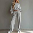 thumbnail image 2 of Sweatsuits Women 2 Piece Outfit 2026 Solid Drawstring Wide Leg Sweatpants Crew Neck Long Sleeve Cropped Tracksuit, 2 of 7