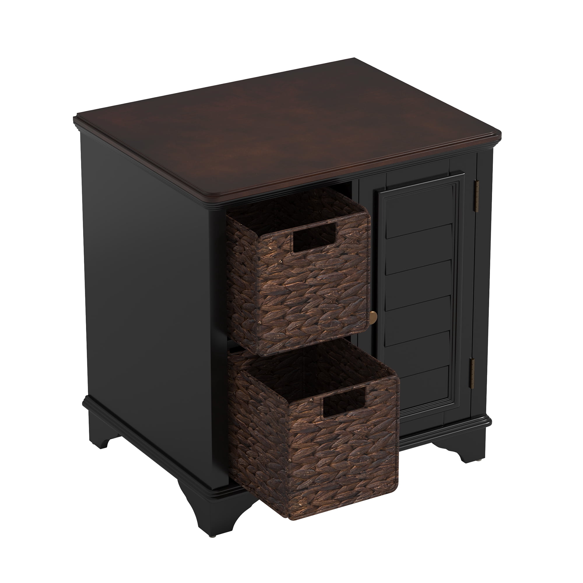 Farmhouse Nightstand,End Table Side Table with 2 Woven Grass Drawers Bedside Table for Bedroom,Closet,Dorm,Black