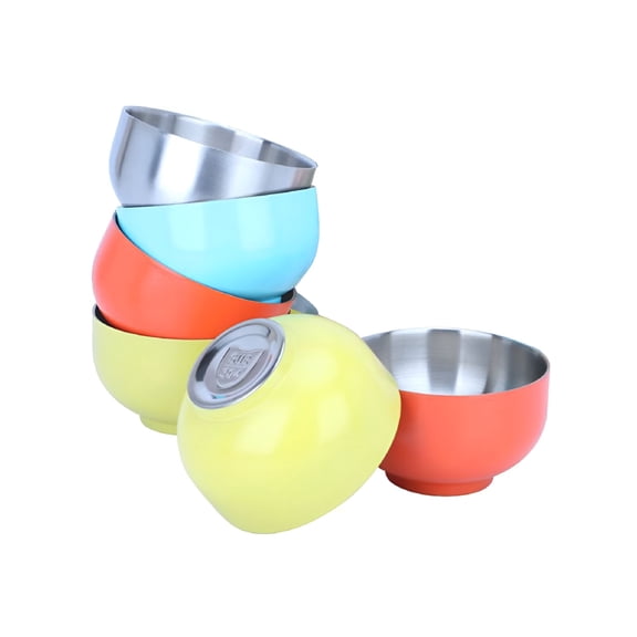ACDANC 14cm Stainless Steel Double Layer Bowl Thickening Anti-Scald Soup Bowl Snack Bowl for Kids and Toddler Stainless Steel Kids Bowls(Silver)