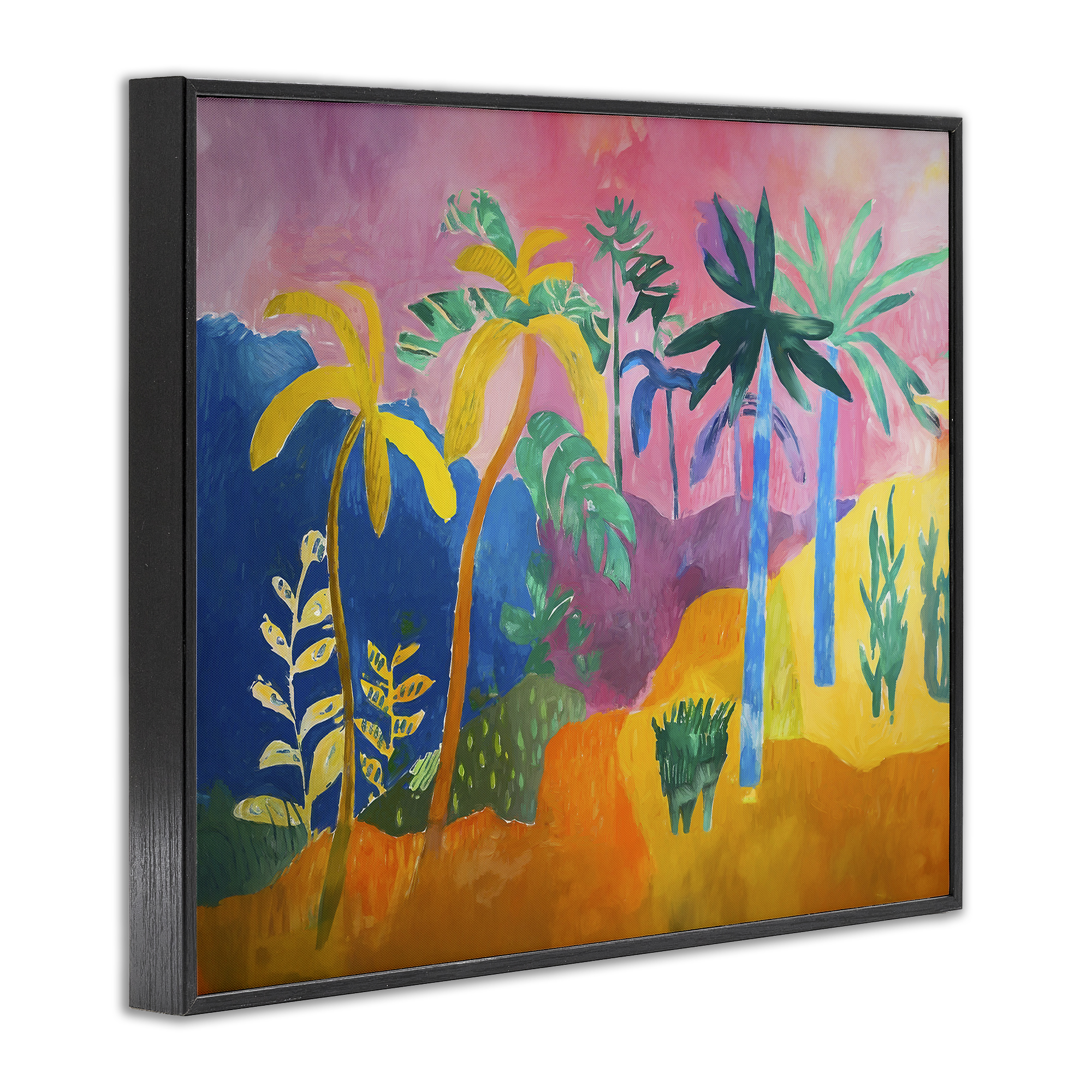 Stupell Industries Vivid Tropical Palms Coastal Painting Black Framed Art Print Wall Art, 20 x 16