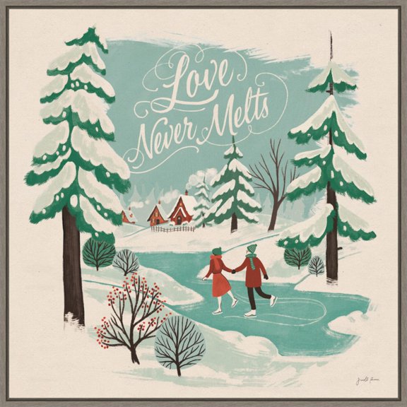 Amanti Art Winter Bliss V Ice Skating Framed Canvas Wall Art Print