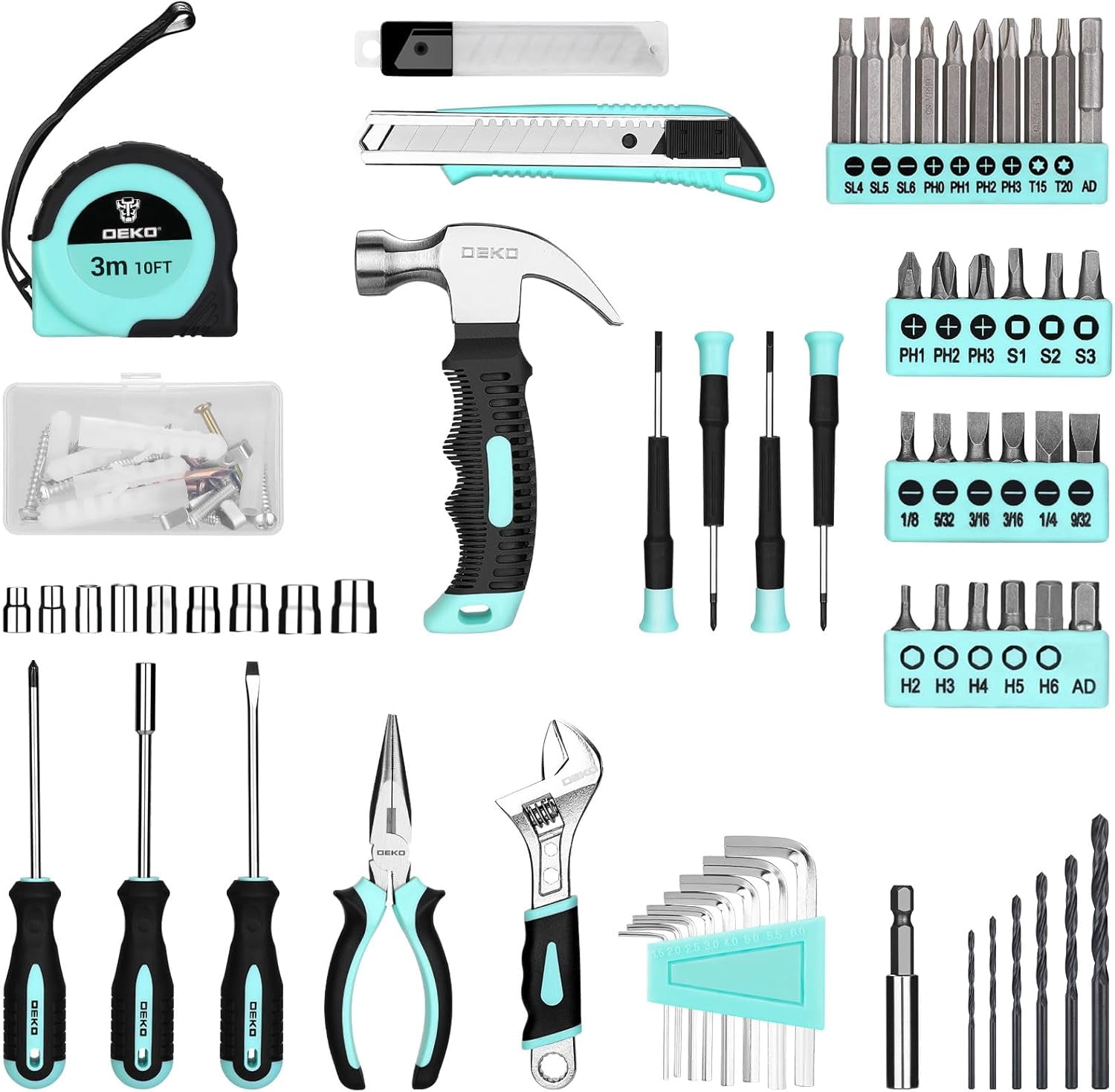 Drill Set: Tool Set with 8V Blue Cordless Drill, Home Tool Kit with Drill, Hand Tool Kits for Women 126 Piece