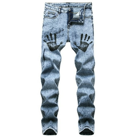 XZNGL Mens High-end Palm Print Trendy Slim Jeans | Walmart Canada