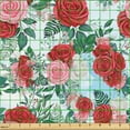 thumbnail image 2 of Ambesonne Delicate Roses Fabric by the Yard, Art Blooming Floral, 1 Yard, Dark Coral Pastel Pink, 2 of 5