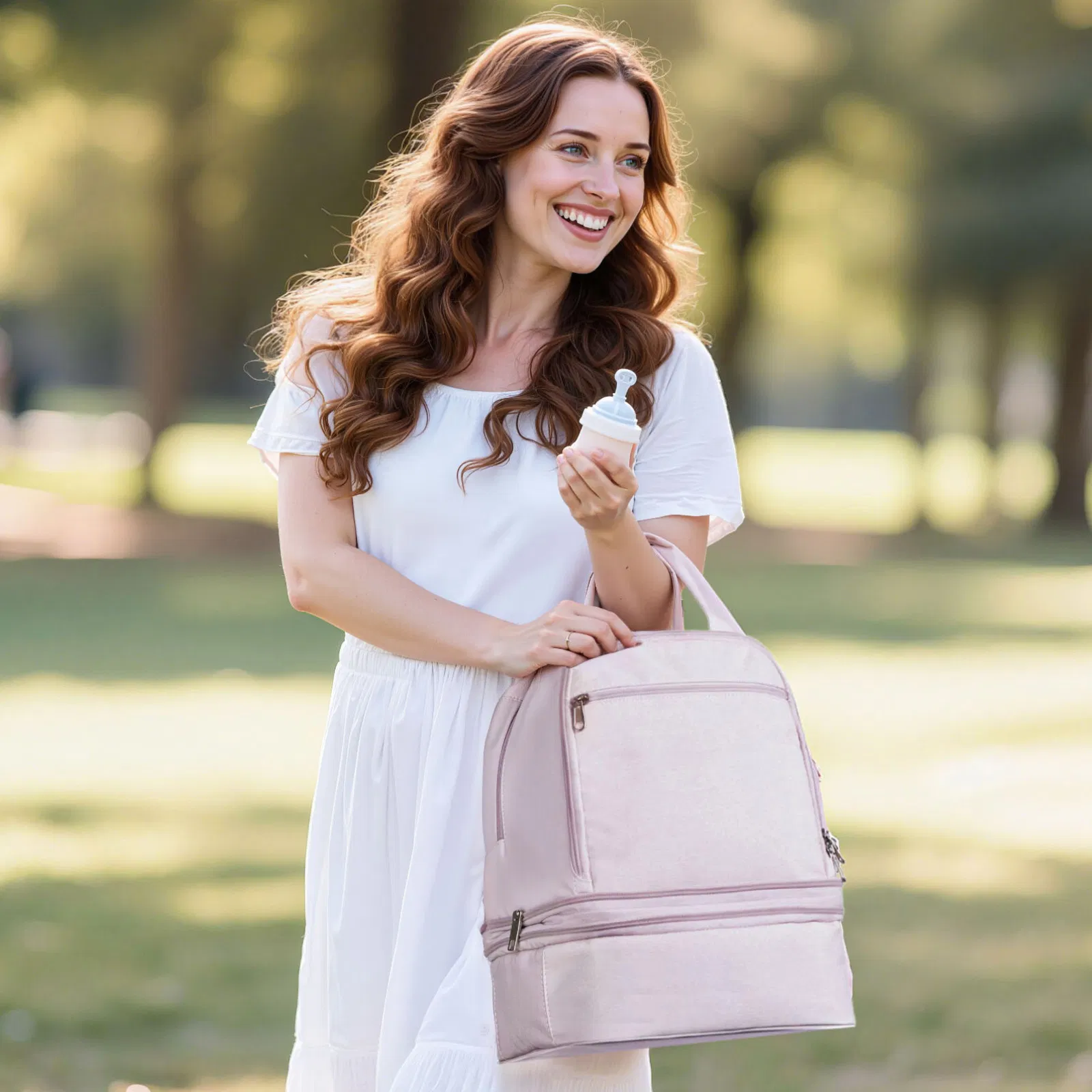 Light Pink Breast Pump Backpack with Ice Pack for S1/S2-Portable Breastfeeding Bag for Pumping Accessories and Breastmilk Storage,Ideal for Work and Travel