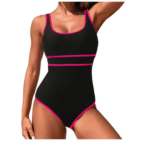 Fulorrnie One Piece Swimsuit for Women Plus Size High Waisted Tummy Control Low Back Bathing Suit Support Quick Dry Swimwear Red M
