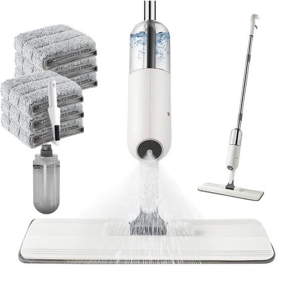 Trapeador Microfibra, Mop Trapeador con Atomizador, Mopa Spray para Limpieza 360° Giratorio Trapeador Magic con 6 Almohadillas y 1 Cepillo, Fregona Plana para Hogar Suelos de Madera, Laminado