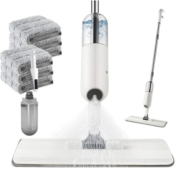 Trapeador Microfibra, Mop Trapeador con Atomizador, Mopa Spray para Limpieza 360° Giratorio Trapeador Magic con 6 Almohadillas y 1 Cepillo, Fregona Plana para Hogar Suelos de Madera, Laminado