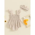 thumbnail image 6 of Newborn Baby Girl Summer Clothes Fly Sleeve Plaid Print Ruffle Jumpsuit with Headband 2Pcs Cute Outfit Set, 6 of 8