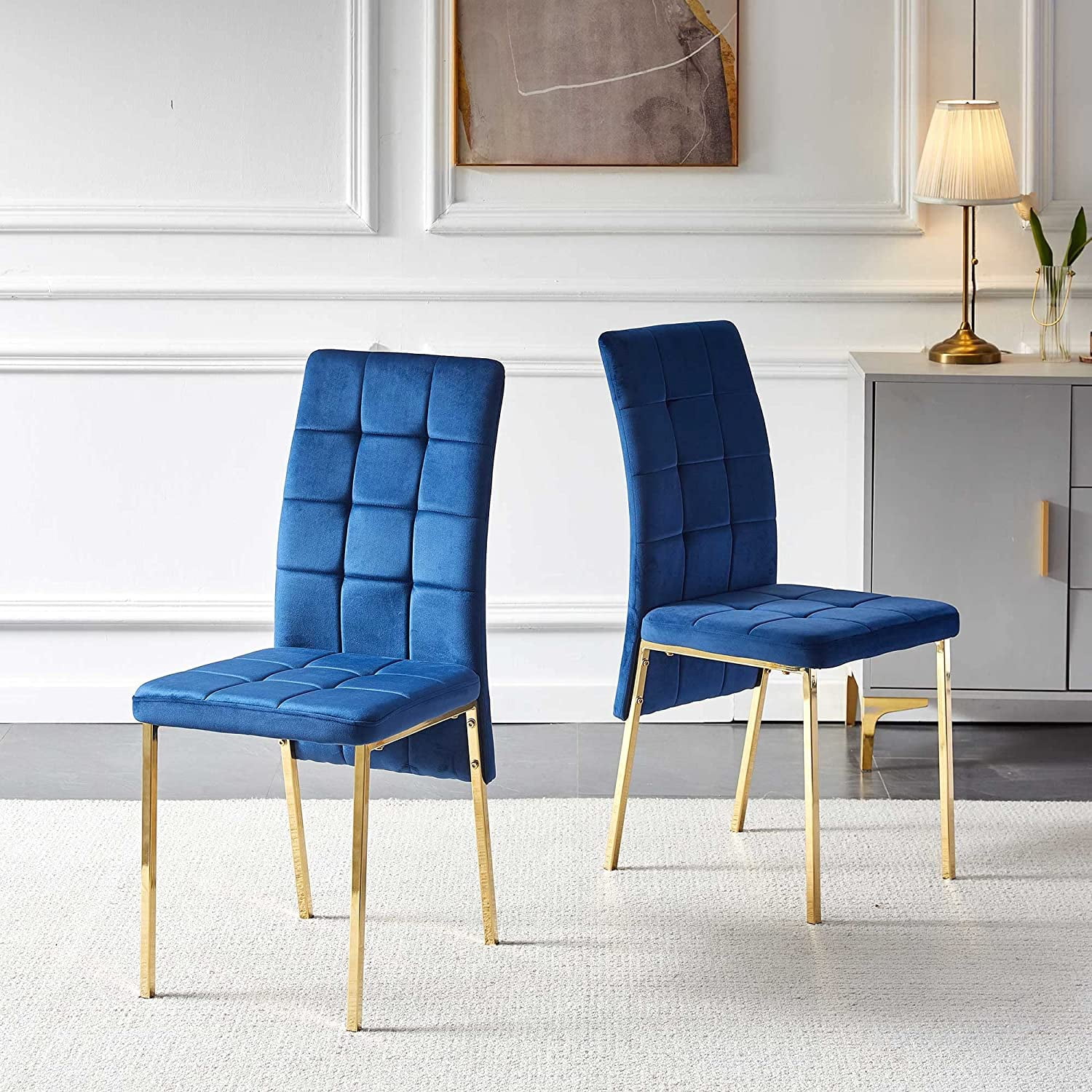 NORDICANA Velvet Dining Chair Set of 4, Comfy Room Chair Upholstered Side Chair Armless Living Chair Elegant Makeup Chair with Golden Metal Legs for Bedroom,Living Room, Restaurant