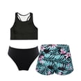 thumbnail image 4 of LIIPEE Girls Swimsuit Crop Tankinis 3 Piece Set Casual Summer Solid Color Scoop Neck Racerback Tankini Tops And Briefs Floral Print Shorts Kids Pool Party Beach Swimwear,4-5 Years, 4 of 5