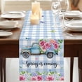 thumbnail image 3 of Table Runners 72 Inches Long Dress Scarves, Spring Farmhouse Kitchen/Dining Table Runner, Coffee Tablerunners, Truck Botanical Rose Leaves Blue White Plaid 13x72 Inch, 3 of 9