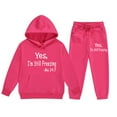 thumbnail image 4 of SUXIAN Children Boys and Girls Long Sleeve Letter Printed Lightweight Hoodie Sweatshirts and Long Pants Set Outfit Cozy Outfits Sweatsuits Sets Hot Pink 120, 4 of 7
