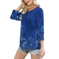 thumbnail image 4 of Oplxuo Striped Shirts for Women 2025 Trendy 3/4 Sleeve Crewneck Blouses Button Dressy Casual Loose Fit Lightweight Tops, 4 of 7