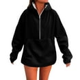 thumbnail image 6 of 2025 New Women's Solid Color Half Zip Up Fleece Hooded Sweatshirt, Long Sleeve Oversized Pullover with Drop Shoulder and Pocket, Casual Comfort Wear for Daily Life and Outdoor Activities Black L, 6 of 8