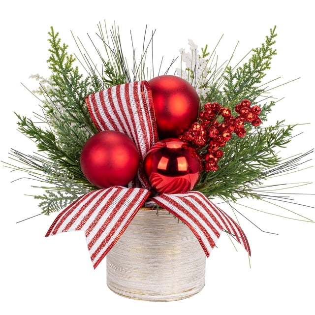 Árbol de Navidad Hollyone, pequeño, artificial, 28 cm, con adornos
