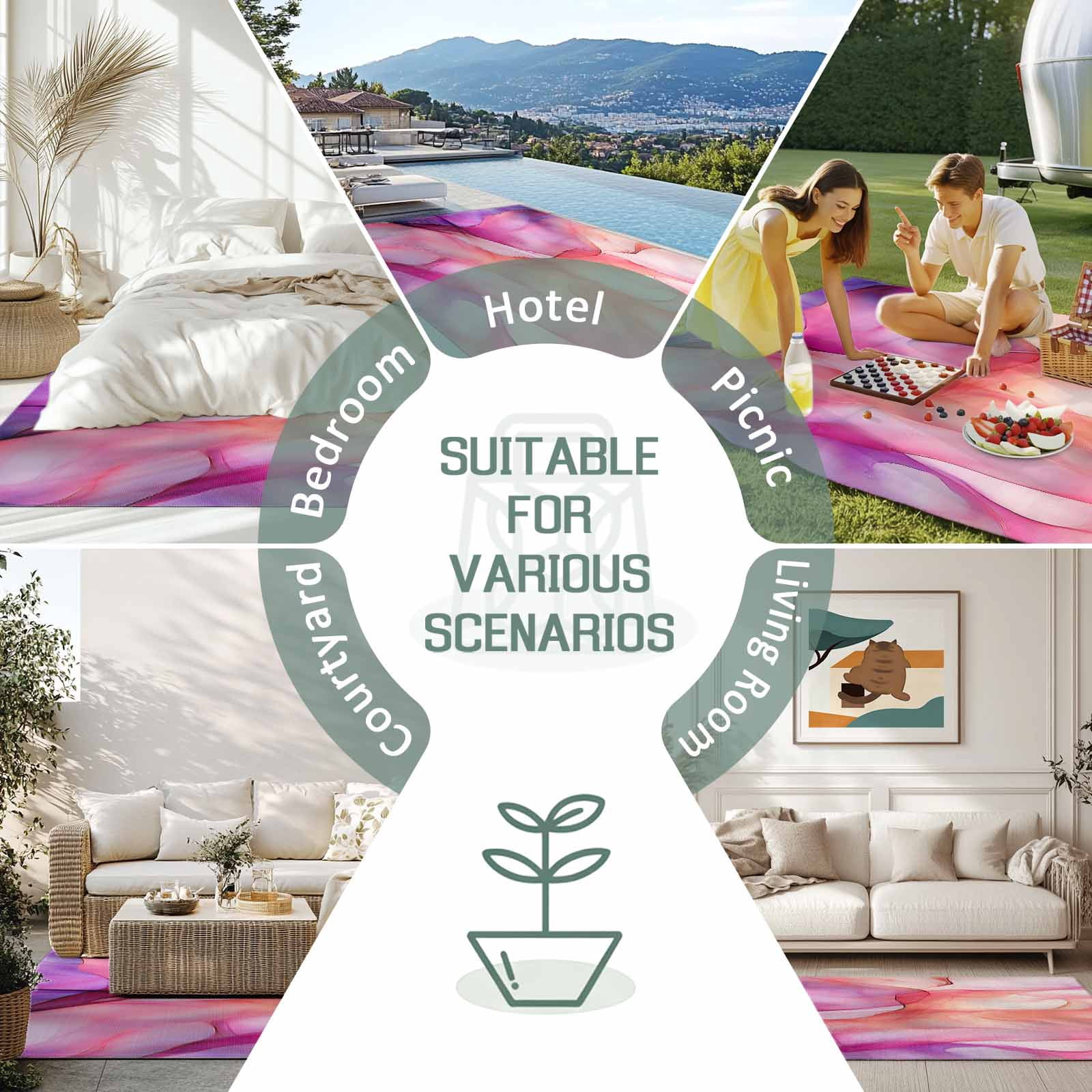 Outdoor Rug 5x8ft Abstract Ombre Pink Marble Large Area Rug Modern Art Indoor Outdoor Carpet Outdoor Rugs Mats for Patio Camping,RV,Front Door, Outside Decor