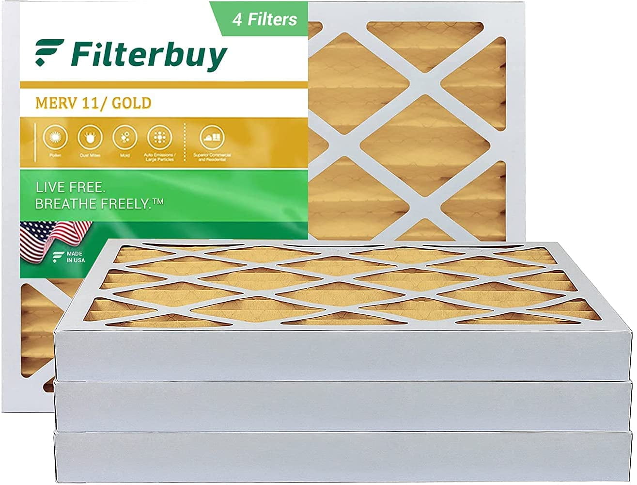 16x20x2 Gold FilterBuy 16x20x2 MERV 11 Pleated AC Furnace Air Filter, Pack of 12 Filters