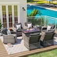 thumbnail image 2 of MEISSALIVVE 9 Pieces Patio Furniture Set with 43" Fire Pit Table, Wicker Patio Conversation Set with Swivel Rocking Chairs, Outdoor Patio Set for Lawn Backyard Porch (Grey), 2 of 10