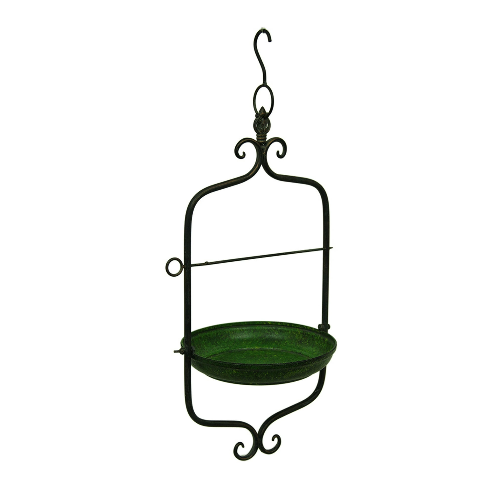 Green Vintage Style Scroll Motif Metal Hanging Bird Feeder