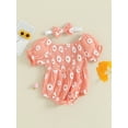 thumbnail image 4 of Newborn Girl Outfit, 6 12 18 24M Short Sleeve Pleated Flower Print Bodysuit with Headband Summer Clothes, 4 of 10